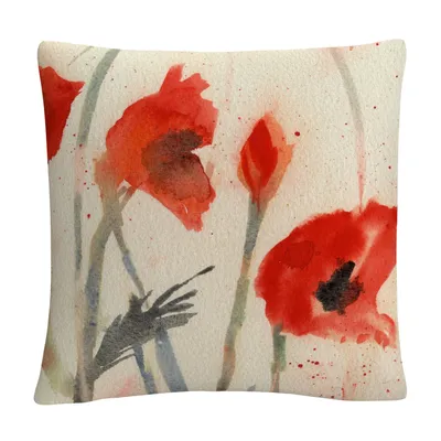 Sheila Golden Red Poppy Light Floral Abstract Decorative Pillow, 16" x 16"