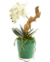 Nearly Natural Mini Phalaenopsis Orchid Artificial Arrangements in Green Planters, Set of 2