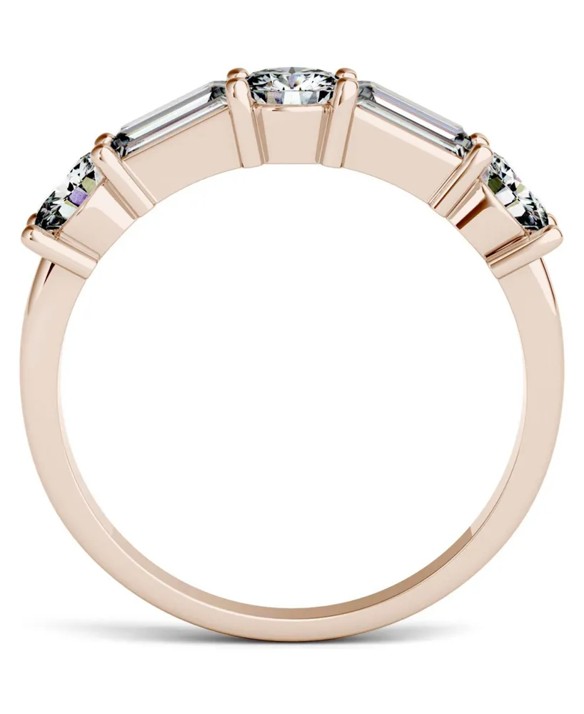 Moissanite Round and Baguette Stackable Ring (1-1/6 ct. tw. Diamond Equivalent) 14k White or Rose Gold