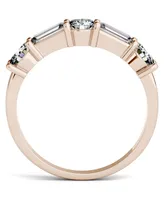 Moissanite Round and Baguette Stackable Ring (1-1/6 ct. tw. Diamond Equivalent) 14k White or Rose Gold