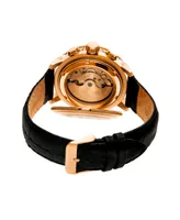 Heritor Automatic Aura Rose Gold & Black Leather Watches 44mm