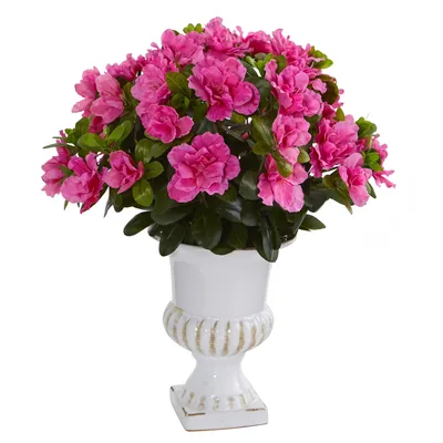 Nearly Natural Azalea Artificial Plant in White Urn