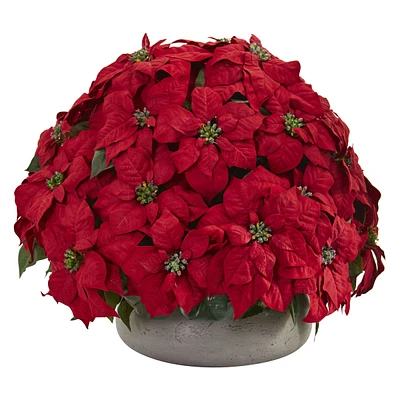 Nearly Natural Large Poinsettia Artificial Plant in Stone Planter