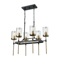 North Haven 6 Light Chandelier in Oil Rubbed Bronze with Satin Brass Accents and Clear Glass