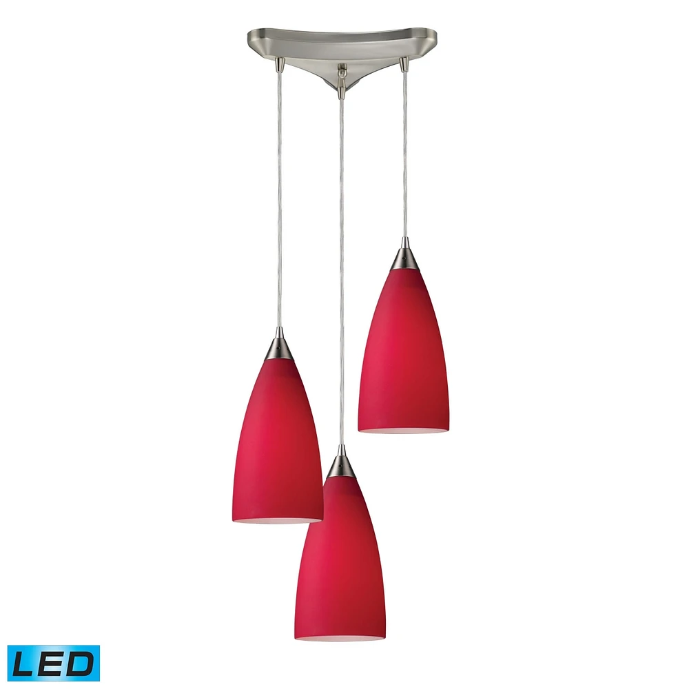 Vesta 3-Light Pendant Red in Satin Nickel