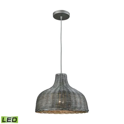 Pleasant Fields 1 Light Pendant with Graphite Hardware and Gray Wicker Shade