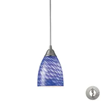 Arco Baleno 1 Light Pendant in Satin Nickel and Sapphire Blue Glass - Includes Adapter Kit