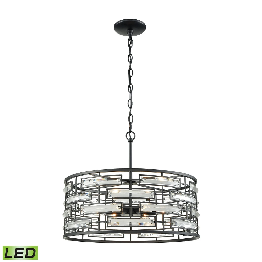 Lineo 6 Light Chandelier in Matte Black with Clear Crystal