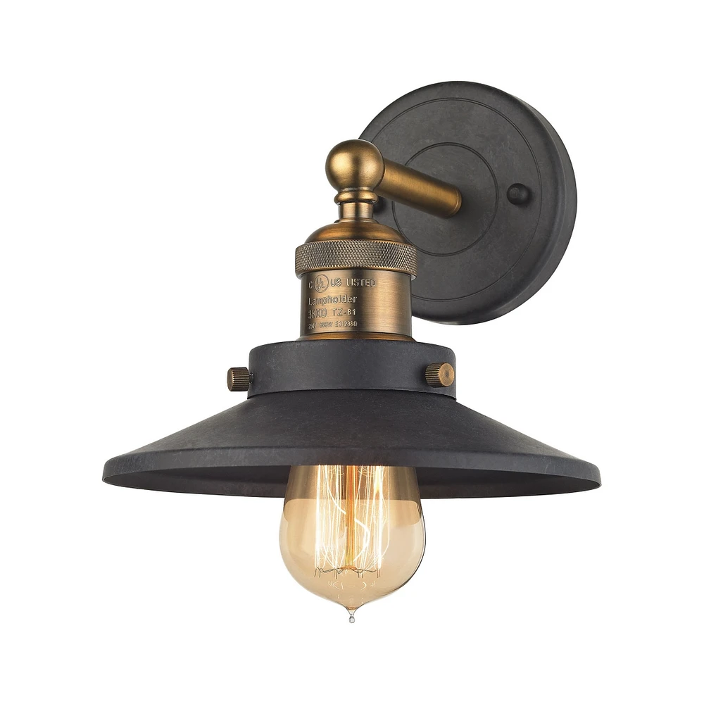 English Pub Light Vanity in Tarnished Graphite and Antique Brass