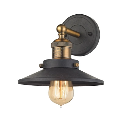 English Pub Light Vanity in Tarnished Graphite and Antique Brass