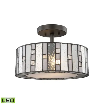 Ethan 2 Light Semi Flush in Tiffany Bronze with Mercury, Gray, and Clear Rippled Glass