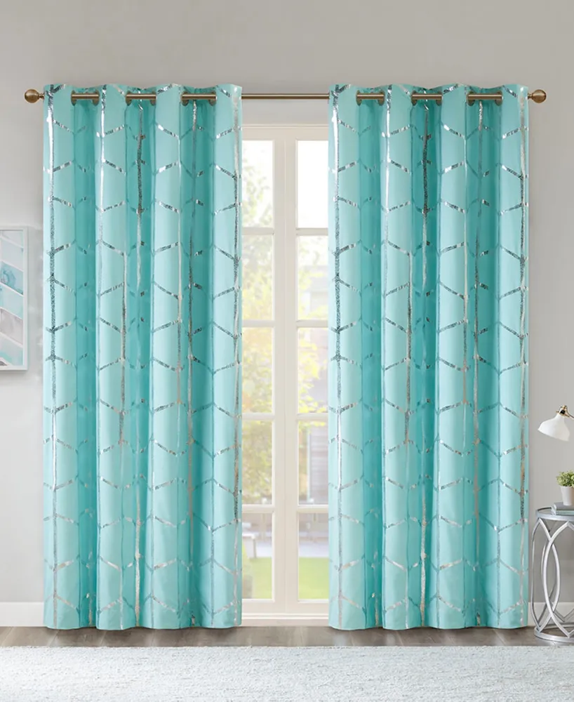 Intelligent Design Raina Total Blackout Metallic Print Grommet Top Curtain Single Panel