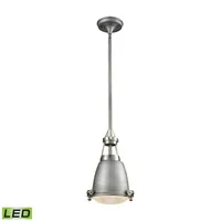 Sylvester 1 Light Pendant in Weathered Zinc and Satin Nickel with Halophane Glass Diffuser