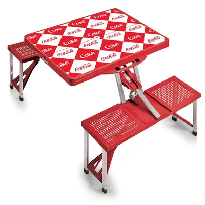 Oniva by Picnic Time Coca-Cola Checkered Picnic Table Portable Folding Table with Seats