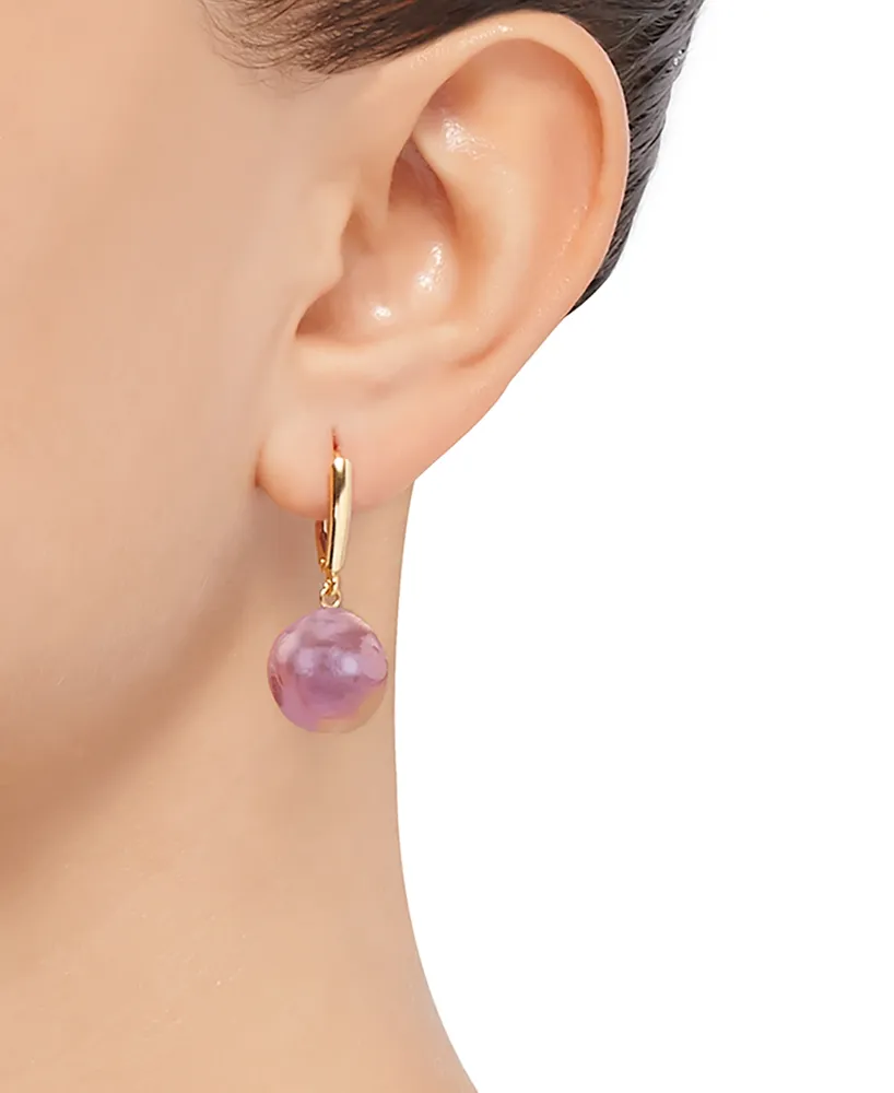 Cultured Pink Ming Pearl (12-14mm) Drop Earrings in 14k Gold