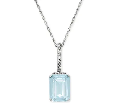 Aquamarine (1-3/8 ct. t.w.) & Diamond Accent 18" Pendant Necklace in 14k White Gold
