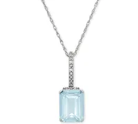 Aquamarine (1-3/8 ct. t.w.) & Diamond Accent 18" Pendant Necklace in 14k White Gold