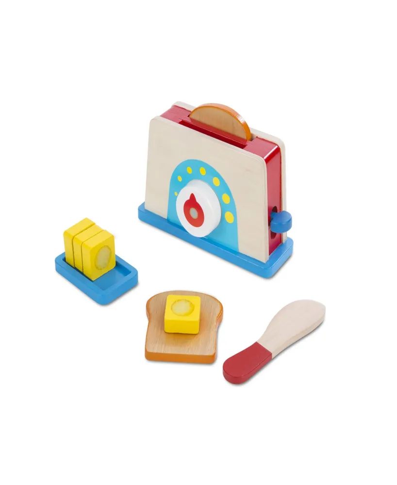 Melissa & Doug Bread and Butter Toaster Set (9 pcs) - Wooden Play Food and Kitchen Accessories