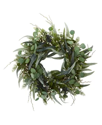 Nearly Natural 24" Eucalyptus & Mixed Greens Artificial Wreath