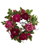 Nearly Natural 20" Peony and Berry Wreath