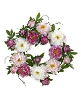 Nearly Natural 22" Peony Wreath