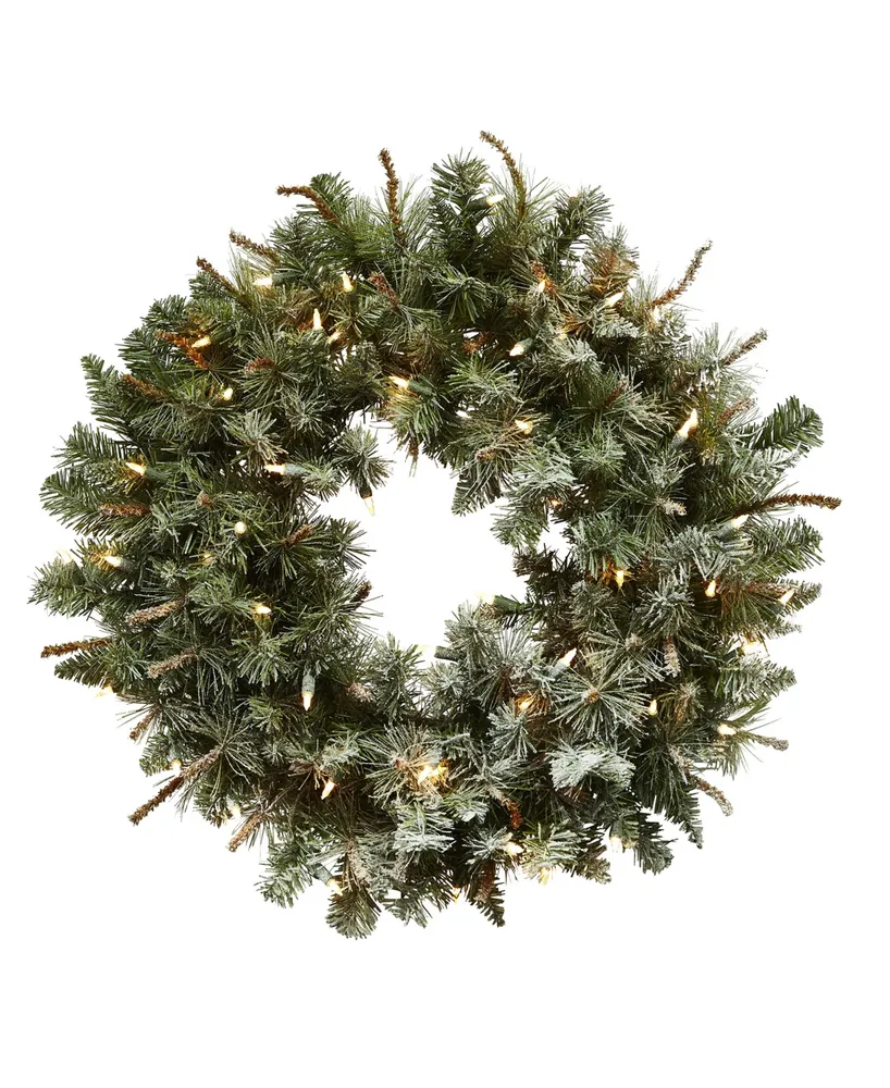 Nearly Natural 30" Lighted Frosted Pine Wreath