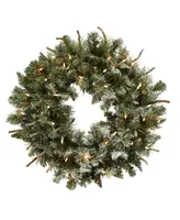 Nearly Natural 30" Lighted Frosted Pine Wreath