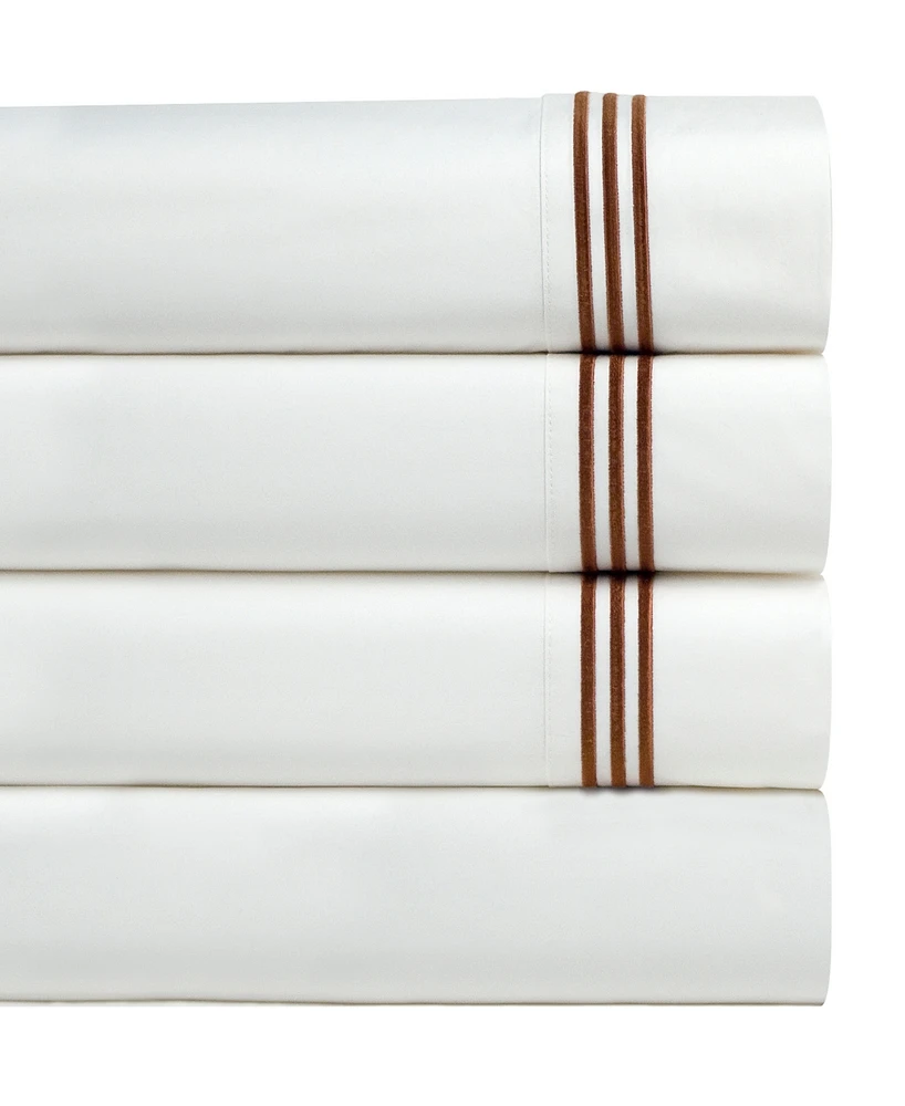 Pointehaven 300 Thread Count Embroidered Cotton Oversized Percale Sheet Set, Queen