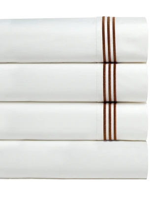Pointehaven 300 Thread Count Embroidered Cotton Oversized Percale Sheet Set, Queen