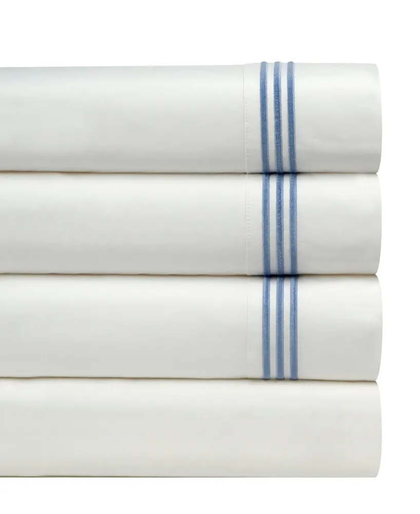 Pointehaven 300 Thread Count Embroidered Cotton Oversized Percale Sheet Set, Queen