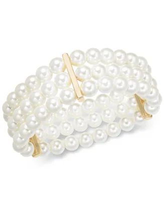 Charter Club Gold-Tone Imitation Pearl Triple-Row Stretch Bracelet, Created for Macy's