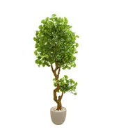 Nearly Natural 6.5' Jingo Artificial Tree in Sand Colored Planter