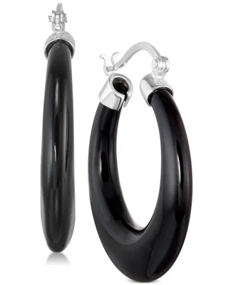 Onyx (30mm) Hoop Earrings in Sterling Silver