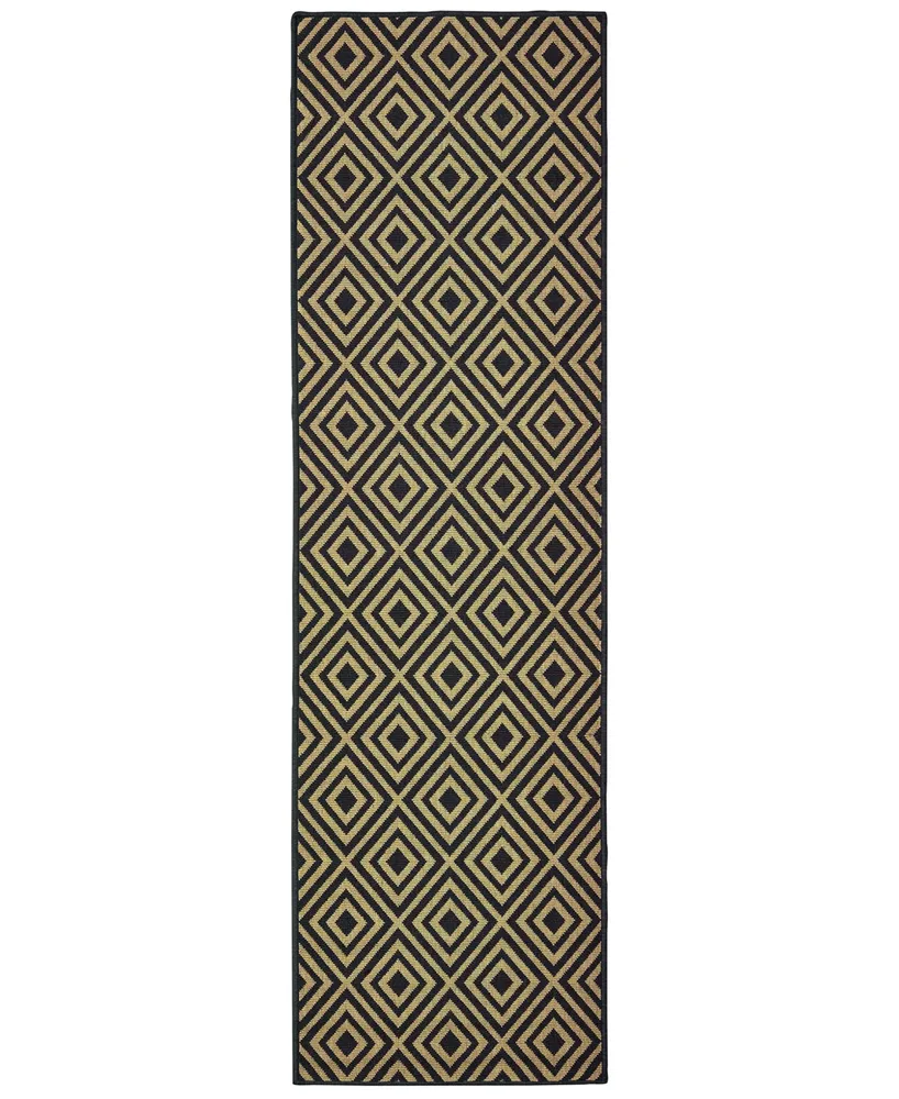 Oriental Weavers Marina 2335K Black/Tan 2'3" x 7'6" Indoor/Outdoor Runner Area Rug