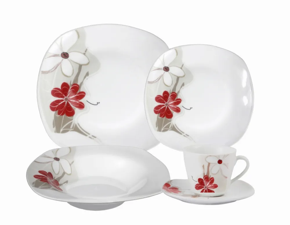 Lorren Home Trends Porcelain 20 Piece Square Dinnerware Set Service for 4