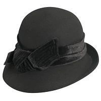 Scala Women's Adjustable Wool Felt Cloche with Velvet Bow