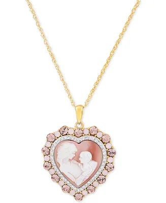 Mother of Pearl (8mm) Cameo Heart 18" Pendant Necklace in 18k Rose Gold over Sterling Silver