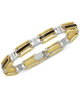 Men's Onyx and Diamond (1/2 ct. t.w.) Bracelet in 10k Yellow & White Gold