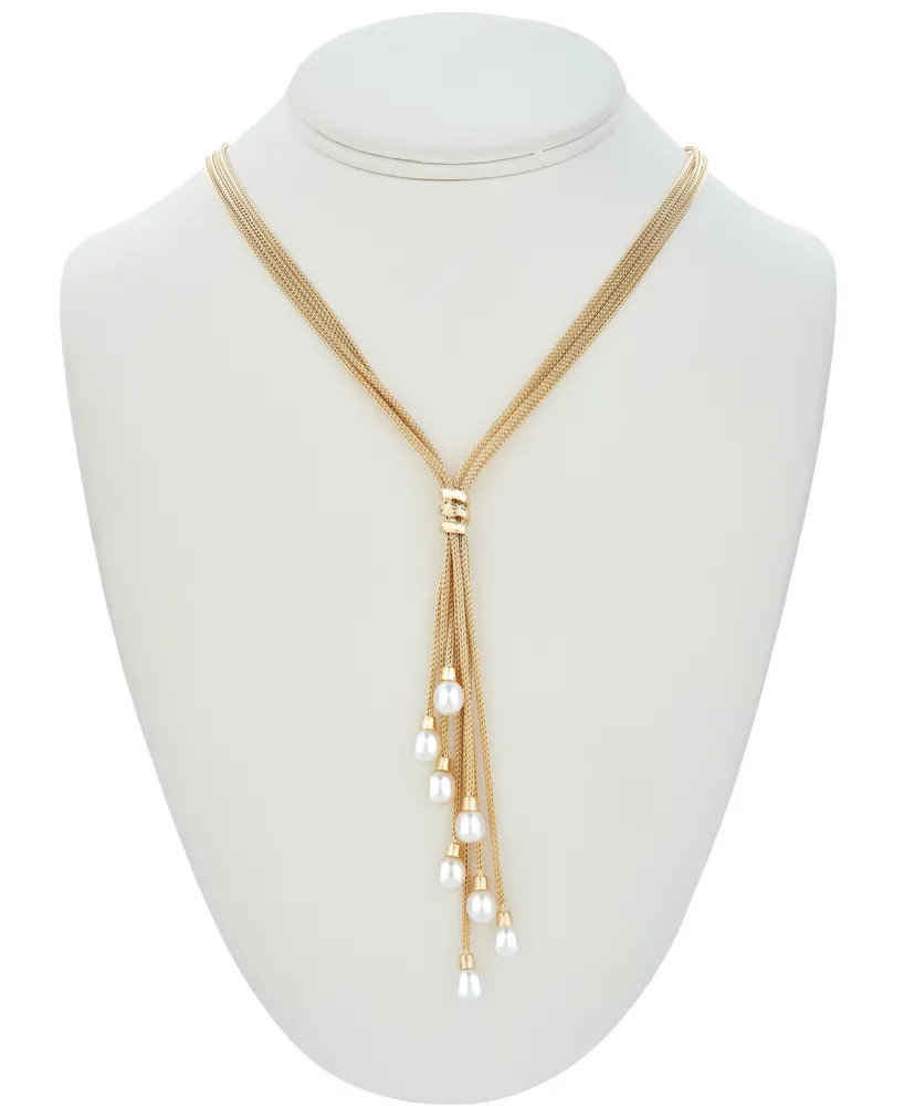 Cultured Freshwater Pearl (6-1/2 mm) Multi-Strand 18" Lariat Necklace in 14k Gold-Plated Sterling Silver