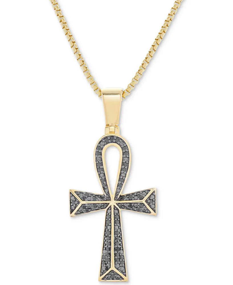 Men's Diamond Ankh Cross 22" Pendant Necklace (1/4 ct. t.w.) 14k Gold-plated Sterling Silver and