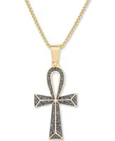 Men's Diamond Ankh Cross 22" Pendant Necklace (1/4 ct. t.w.) 14k Gold-plated Sterling Silver and