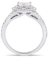 Certified Diamond (1 ct. t.w.) Heart-Shape Double Halo Engagement Ring 14k White Gold