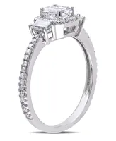 Certified Diamond (1 ct. t.w.) Emerald & Trapezoid-Shape Three-Stone Halo Engagement Ring 14k White Gold