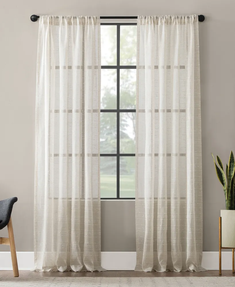 Clean Window Textured Slub Stripe Anti-Dust Linen Blend Sheer Curtain Panel