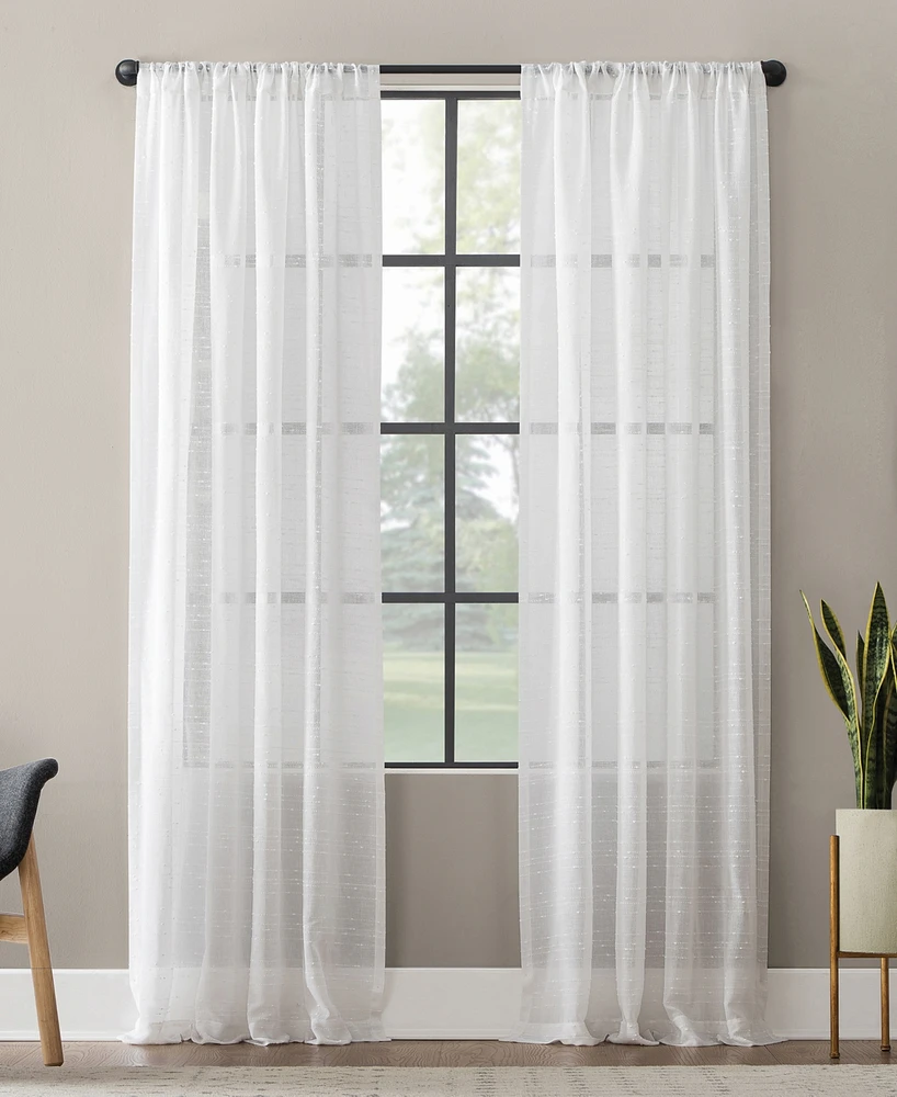 Clean Window Textured Slub Stripe Anti-Dust Linen Blend Sheer Curtain Panel