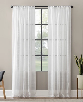 Clean Window Textured Slub Stripe Anti-Dust Linen Blend Sheer Curtain Panel