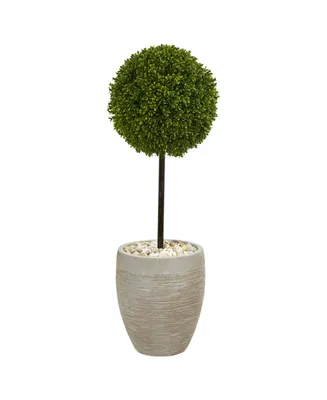 Nearly Natural 3' Boxwood Ball Topiary Artificial Tree in Oval Planter Uv Resistant