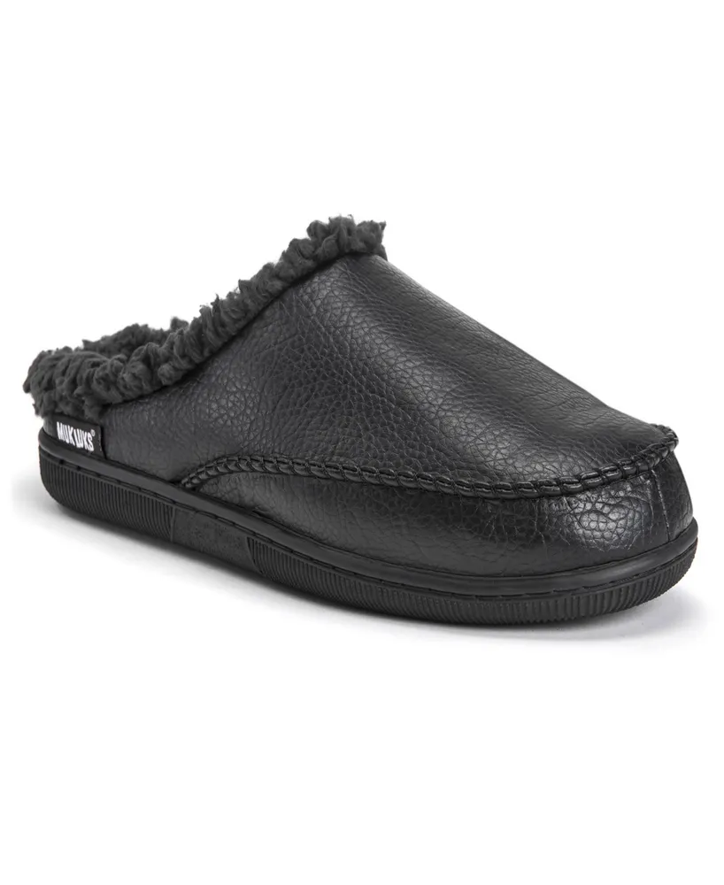 Muk Luks Men's Faux Leather Clog Slippers, Black, Medium