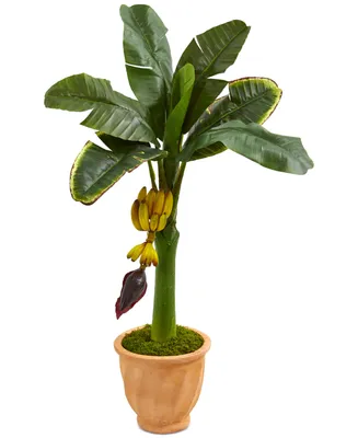 Nearly Natural 3' Banana Artificial Tree in Terracotta Planter