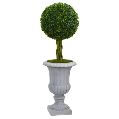 Nearly Natural 3' Braided Boxwood Topiary Artificial Tree in Gray Urn Uv Resistant